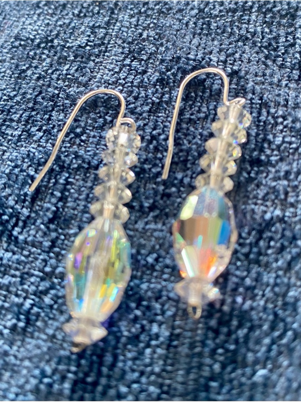 Vintage 1986 Crystal Aurora Borealis Dangle Earrings. From Swarovski Factory